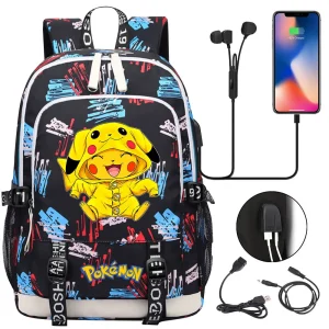 Pikachu Pokemon Rucksack mit USB - ideal für Laptops und für die Schule