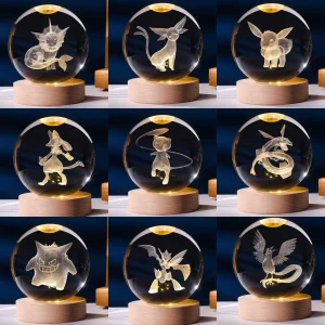 Sfera di cristallo Pokemon con luce LED, idea regalo, molti motivi Pokemon