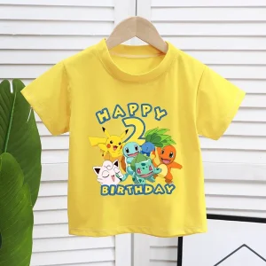 Gelbes Happy Birthday Pokemon T-Shirt mit Alter für Kinder