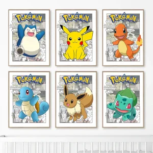 Poster su tela Pokemon in stile fumetto in molti design