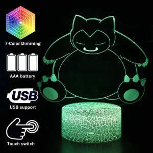 Lampada da tavolo con luce notturna Snorlax Relaxo Lampada a LED 3D
