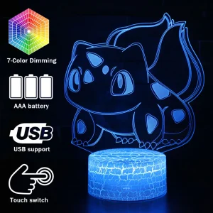 Lampada da comodino Pocket Monster Bisaknosp 3D con 16 colori cangianti