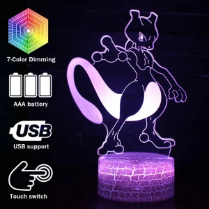 Lampada da comodino Mew o Mewtwo / Mewtwo, effetto 3D, 16 colori, telecomando